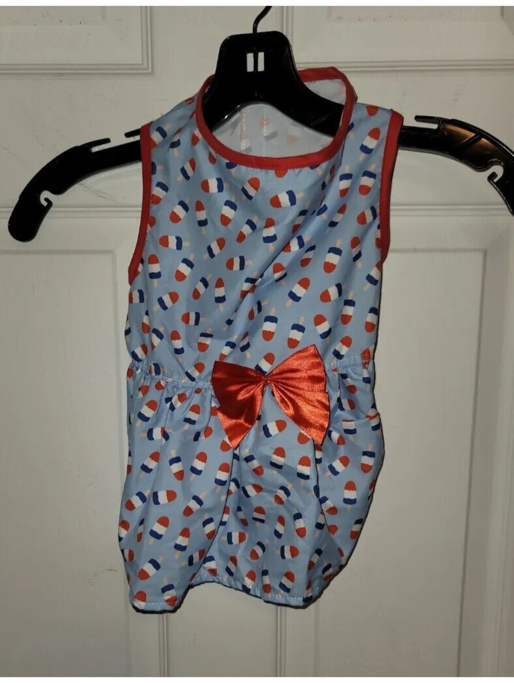 FOURTH OF JULY RED WHITE BLUE POPSICLES DOG DRESS WITH RED BOW SIZE: MEDIUM NWOT